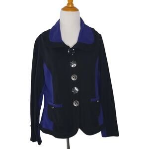 Neon Buddha Cardigan Colorblock Button Front Pockets Black Women Medium